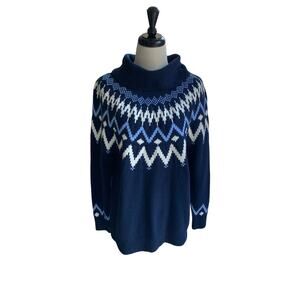 Loft Navy/White/Light Blue Long Sleeve Cowl Neck Fair Isle Sweater Size LP